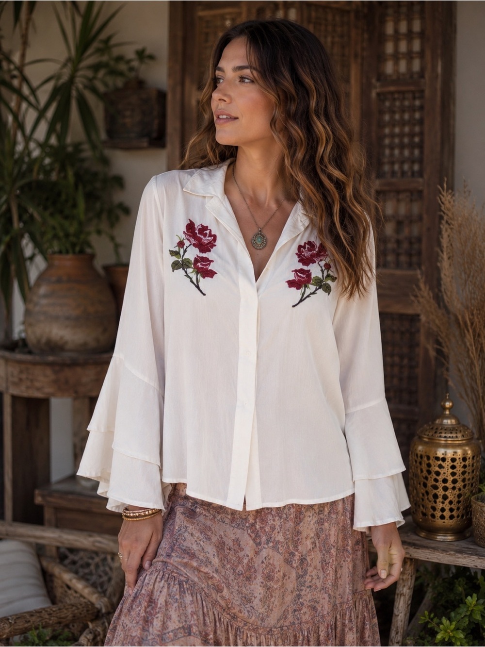 Cupcakes & Cashmere Kymberly Embroidered Blouse S